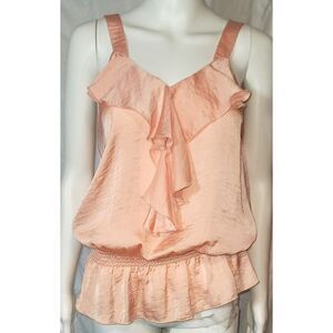 Kenar Peach Camisole Wide shoulder Bands, Ruffled Front and Elastic Waist - M